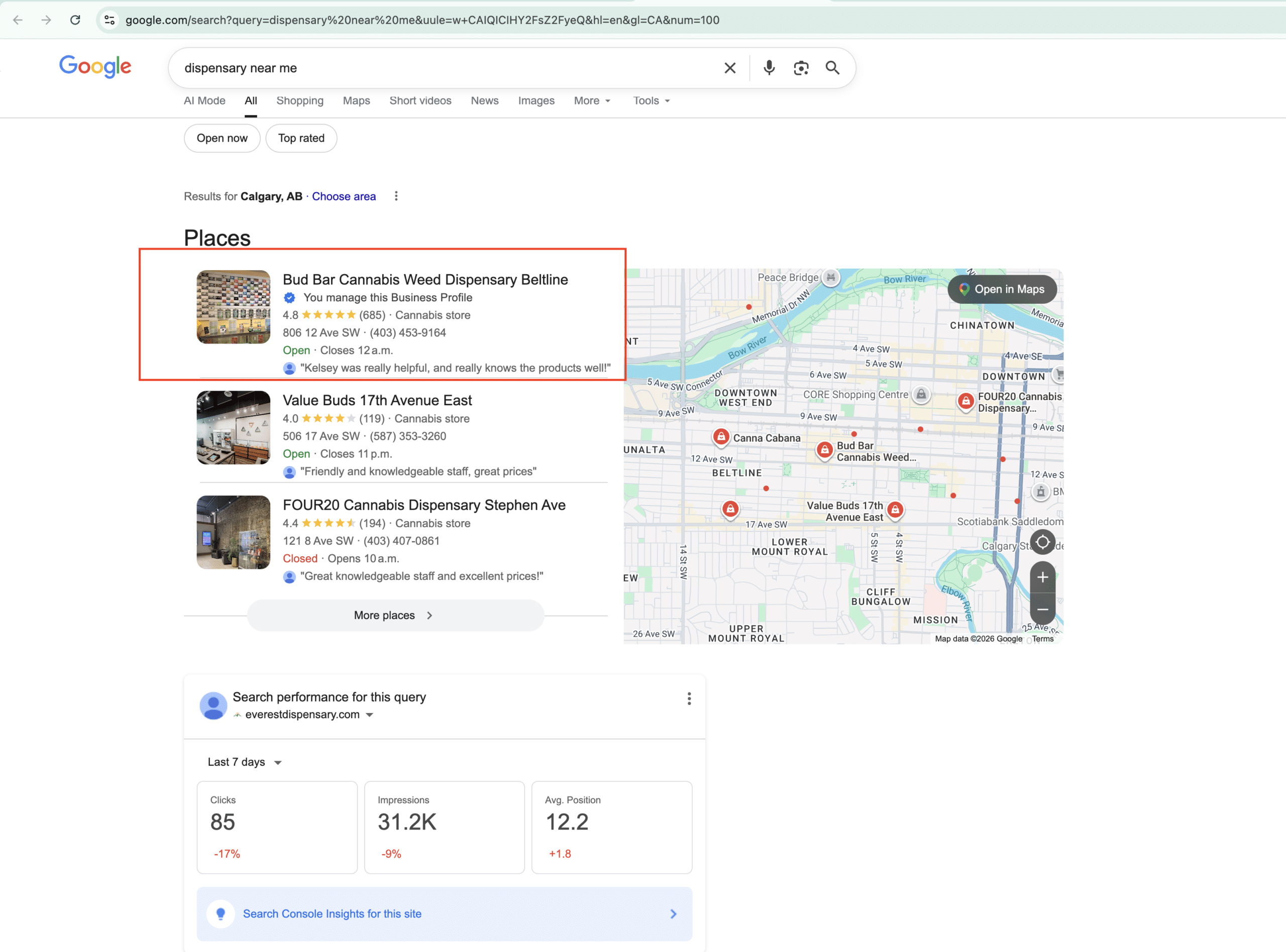 Bud Bar Cannabis ranking in Google Maps