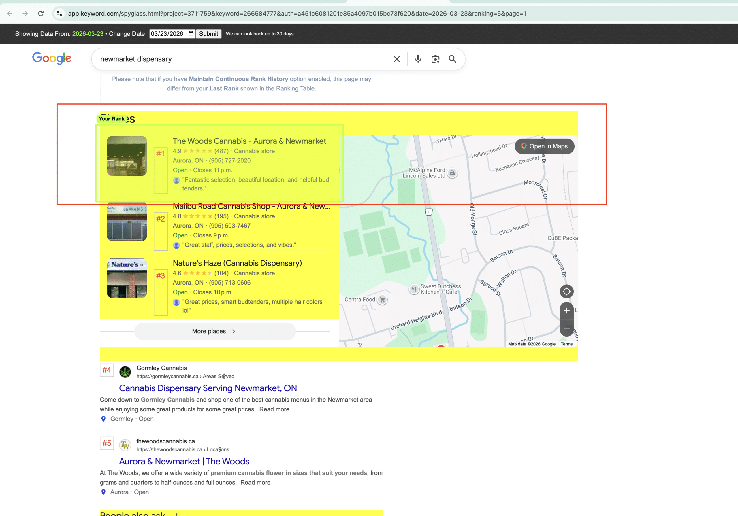 The Woods Cannabis ranking in Google Maps