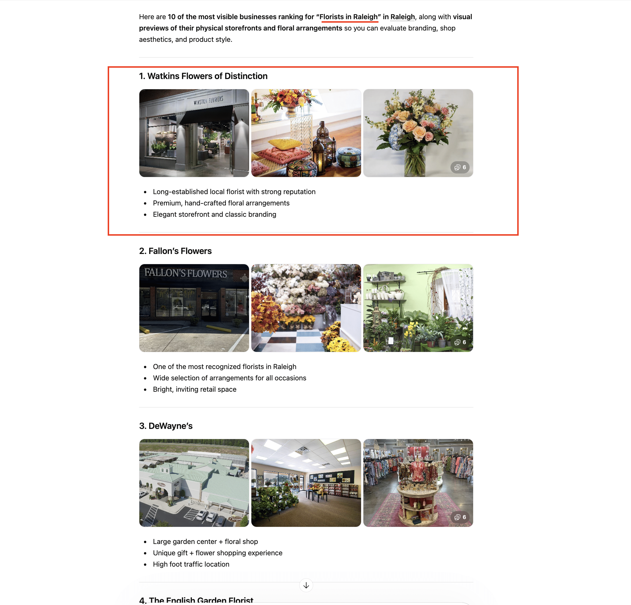 Watkins Flowers recommended in ChatGPT